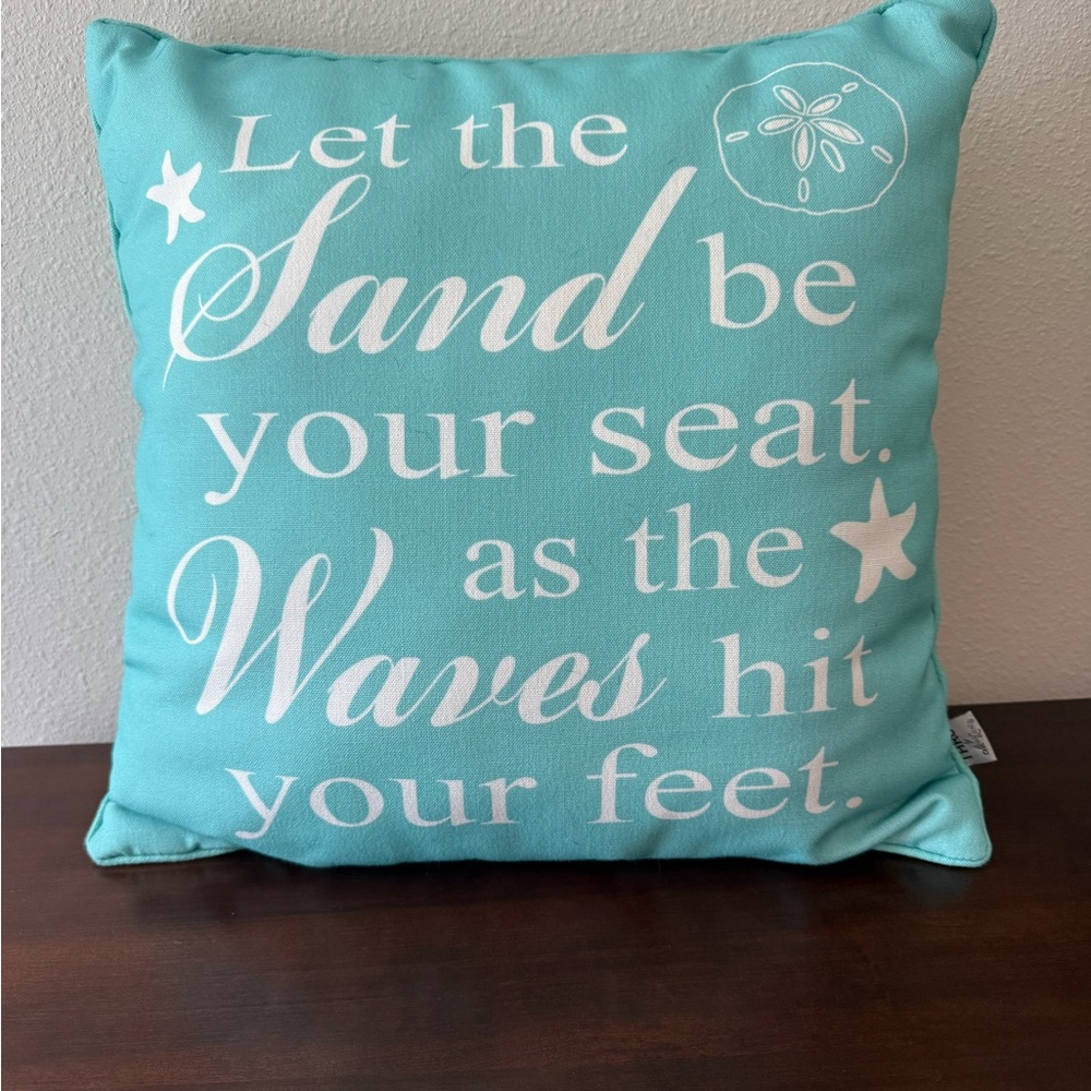 Coastal Aqua Decorative Pillow with Beach Quote